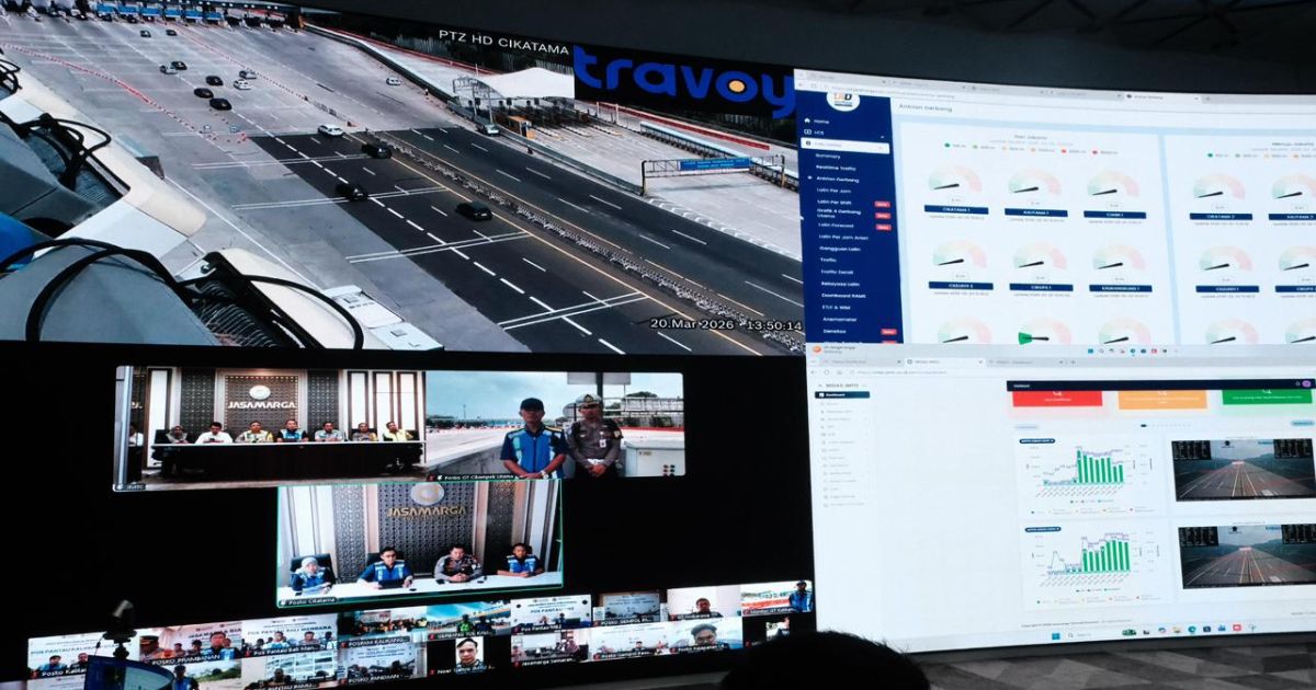 Direktur Jenderal Perhubungan Darat Kementerian Perhubungan, Aan Suhanan, meninjau Jasa Marga Tollroad Command Center (JMTC), Bekasi, Jumat (20/3).