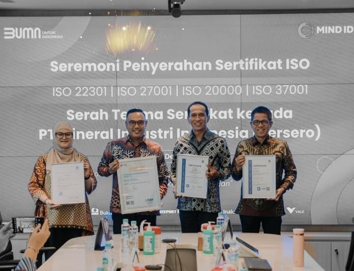 Komitmen Keberlanjutan Bisnis, MIND ID Terima Empat Sertifikat ISO