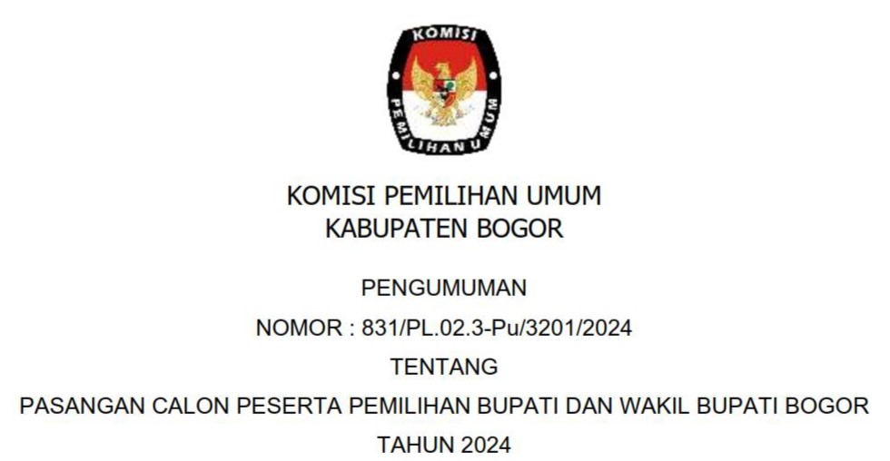 KPU Kabupaten Bogor Rilis Data Peserta Paslon Bupati dan Wakil Bupati 2024