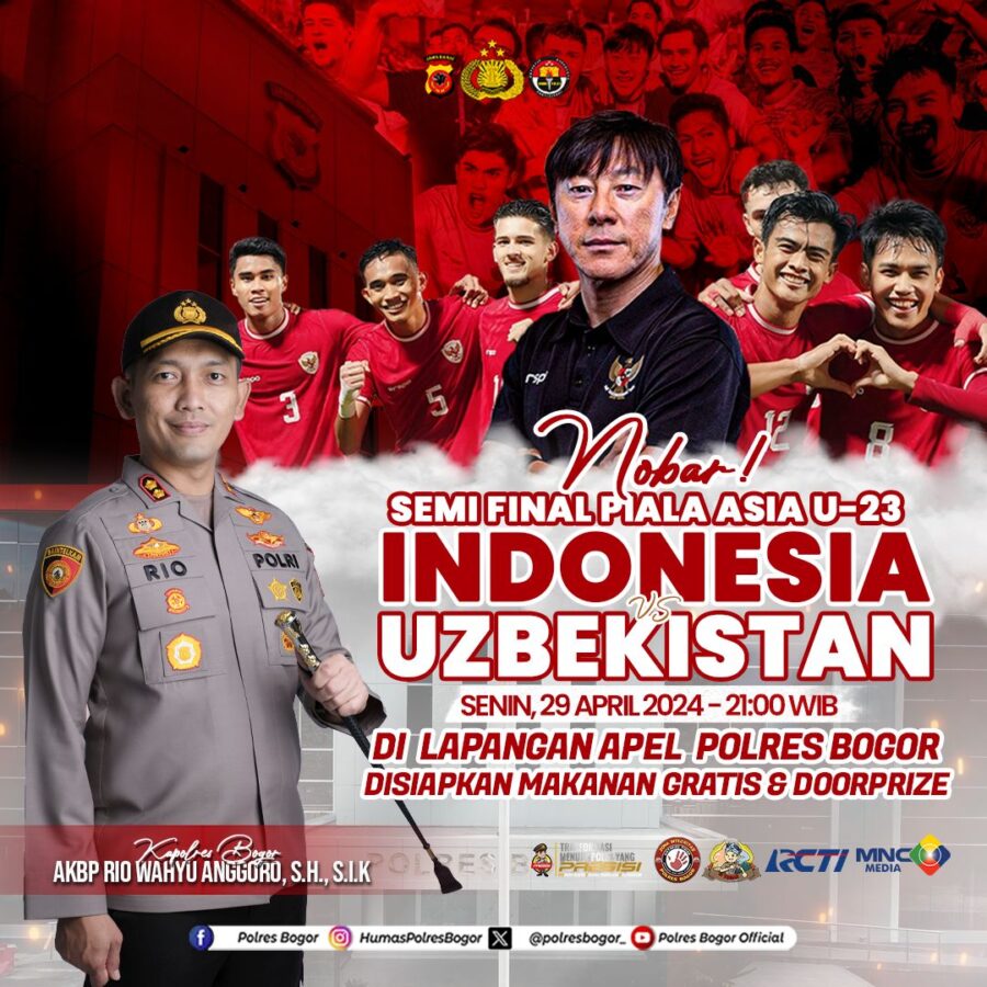 Gelar Nobar Semi Final Piala Asia U-23, Polres Bogor Sediakan Makanan Hingga Doorprize 