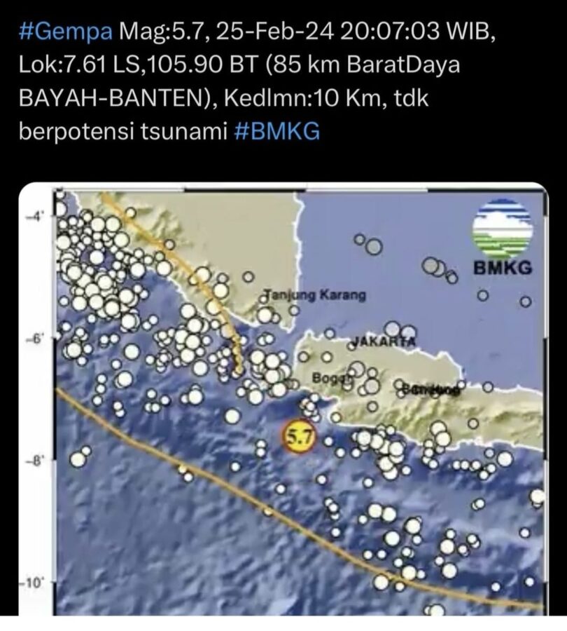 Gempa Bumi Dengan Kekuatan Magnitudo 5,8 Guncang Sejumlah Wilayah